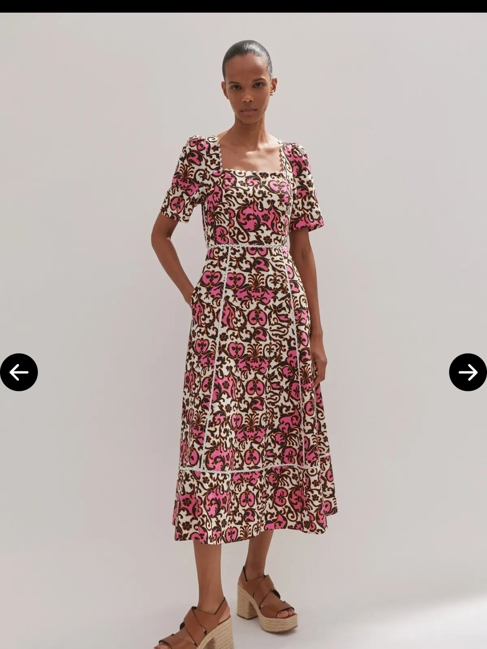 ME+EM Pink and Cream Square-Neck Patterned Midi Dress NWOT